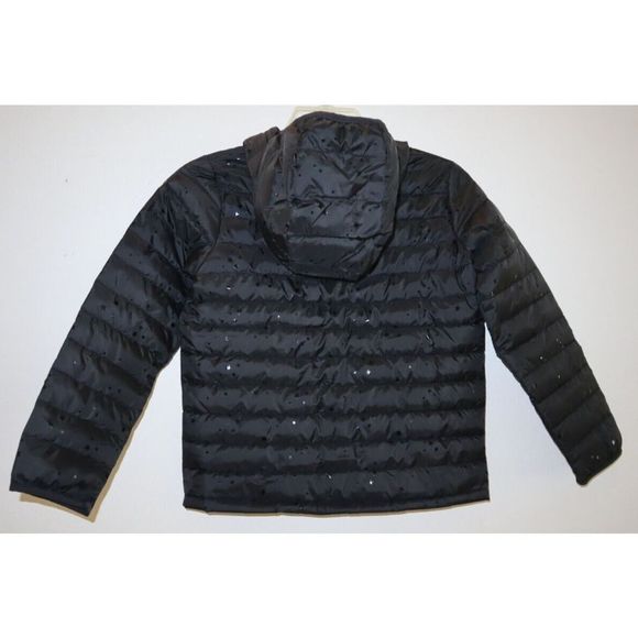 Gap Kids Girl's Sz S (6-7) Black Allover Star Print Hooded Puffer Jacket $80 - Picture 2 of 12